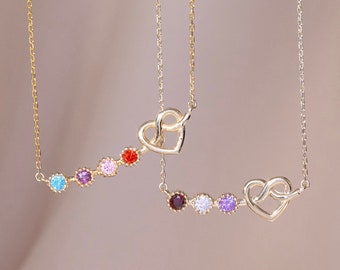 Custom Birthstone Necklace, Gemstone Jewelry, Personalized Gifts, Perfect Custom Gift for Her, Heart Birthstones Necklace , Christmas Gifts