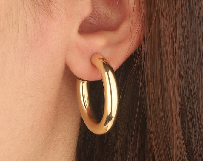 Hoop Earrings , Silver Hoops ,  Gold Hoop Earrings ,  Earring , Gift for her , Sterling Silver Hoop Earrings, Thick 14k Gold Hoop Earrings