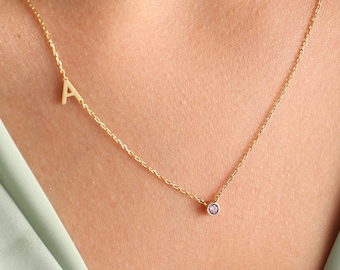 Initial Birthstone Necklace , Personalized Necklace,Letter necklace , Mothers Day Gifts, Family Birthstone , Gift for her