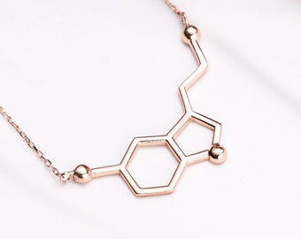 Gold Serotonin Necklace,Molecule Necklace ,Silver Molecule Necklace ,Valentines day gift , Science Jewelry,Gift for her , Gift for mom