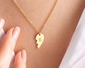 Collier coeur à moitié brisé, collier coeur en or, cadeaux de Saint Valentin pour elle, ensemble de colliers pour couple, cadeau de Saint Valentin, cadeau pour elle