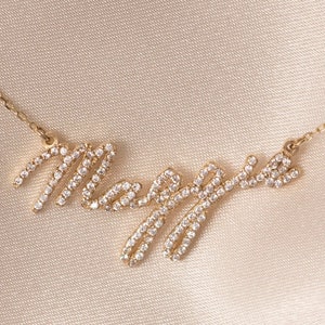 14k solid gold Diamond Name Necklace , Gold Name Necklace , Personalized Jewelry , Personalized Gifts , Mothers Day Gift , Name Necklace