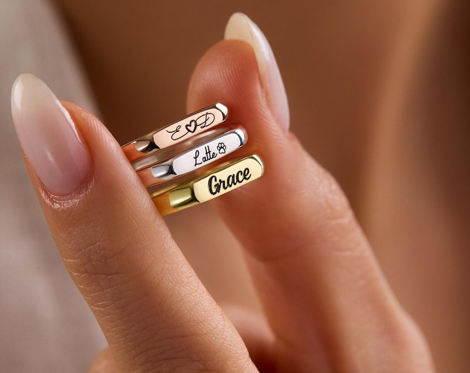 Personalized Custom Name Ring, Dainty Name Ring, Engraved Ring, Name Jewelry, 14K Solid Gold Name Ring, Ring for Women, Mothers Day Gifts