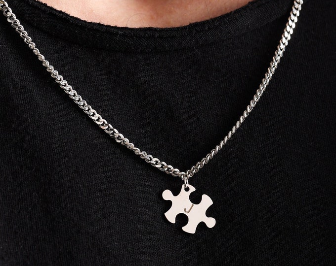 Puzzle Piece Necklace Personalized , Puzzle Necklace , Valentines day gift , Couple gift ,Gifts for him ,Mens Gift ,Mens Necklace ,Man gifts