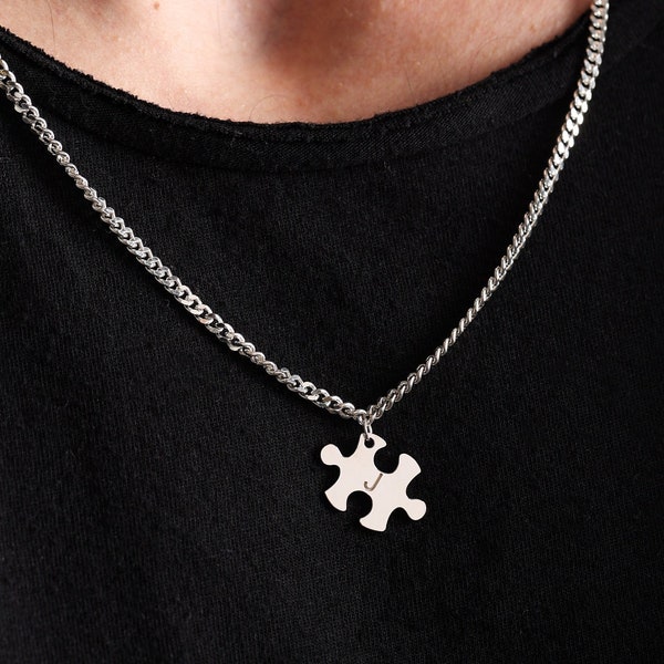 Puzzle Piece Necklace Personalized , Puzzle Necklace , Valentines day gift , Couple gift ,Gifts for him ,Mens Gift ,Mens Necklace ,Man gifts