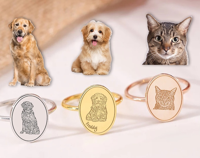 Pet Photo Signet Ring , Custom Pet Engraved Jewelry, Personalized Stacking Ring,  Meaningful Dog, Cat Owner Gift , Personalized Pet ring