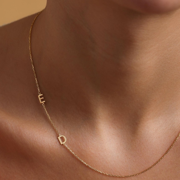 Collar con inicial de oro de 14 k, collar con inicial personalizado, collar con letras, joyas personalizadas, regalo del Día de la Madre, regalos personalizados