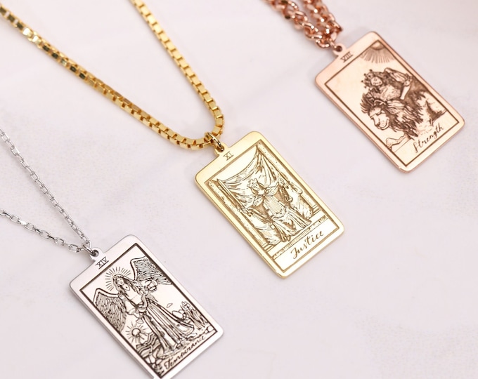 Tarot Necklace ,Dainty Tag Pendant Necklace in Box Chain Style , Spiritual Jewelry, Best Friend Gift, Tarot Card Necklace , Mothers Day Gift