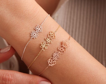 14k solid gold Geburt Blume Armband, Familie Armband für Mama, personalisierte Schmuck Geschenke, Muttertagsgeschenke, sinnvolle Geschenke für Mama