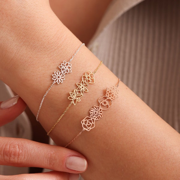 14k solid gold Geburt Blume Armband, Familie Armband für Mama, personalisierte Schmuck Geschenke, Muttertagsgeschenke, sinnvolle Geschenke für Mama