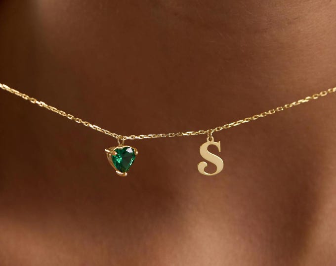 Initial Birthstone Necklace, Personalized Letter Necklace, Personalized jewelry gifts, Minimalist Christmas Gifts