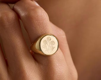 Personalized Birth flower gold ring, Statement flower rings, Dainty Birth flowers ring for women, Custom flower ring, Minimalist ring