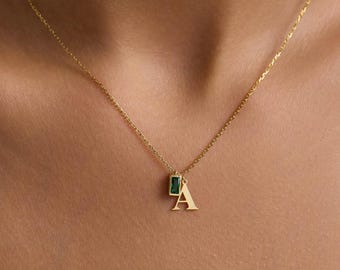 Daint initial Necklace with Birthstone , Personalized Jewelry, Letter necklace, Mothers Gifts, Christmas Gift