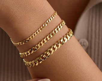 Curb Chain Bracelet, Dainty Curb Link Bracelet in Gold & Silver, Everyday Minimalist Jewelry, Chain, Curb chains, Thinner Thicker Curb Chain