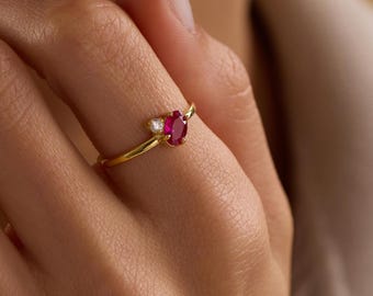 Gold Birthstone Family Ring, Personalized Gold Mom Ring, Two Stone Ring, Dainty Jewelry Gift, Mother's Day Gift for Her