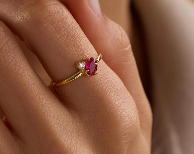 Gold Birthstone Family Ring, Personalized Gold Mom Ring, Two Stone Ring, Dainty Jewelry Gift, Mother's Day Gift for Her