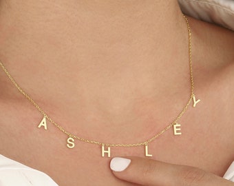 14k massief gouden naam ketting, gepersonaliseerde sieraden, gepersonaliseerde geschenken, cadeaus voor haar, Valentijnsdag geschenken, gepersonaliseerde brief ketting