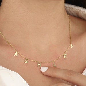 Collar con nombre de oro macizo de 14 k, joyas personalizadas, regalos personalizados, regalos para ella, regalos de San Valentín, collar con letras personalizadas
