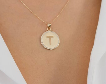 Coin inital Necklace , initial Necklace , Gold letter Necklace , initial jewelry , Personalized Gifts , Christmas Gift , Black Friday Sale