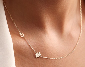Dog Paw Necklace, Personalized Paw Initial Necklace, Pet Memorial Jewelry, Necklace with Paw Symbol, Christmas Gift, Dog Paw Necklace