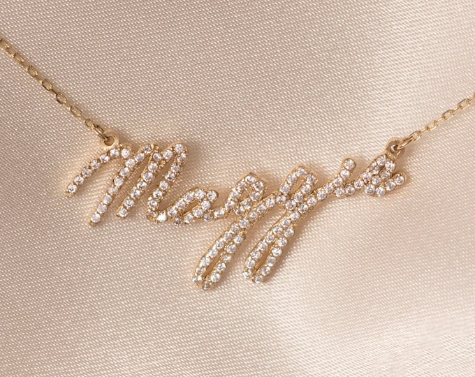 14k solid gold Diamond Name Necklace , Gold Name Necklace , Personalized Jewelry , Personalized Gifts , Mother days gift , Name Necklace