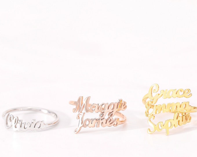 Multiple Name Ring , Two Name Ring , Personalized Gift For Mom , New Mom Gift , Personalized jewelry , Gift for her , Gold Name Ring