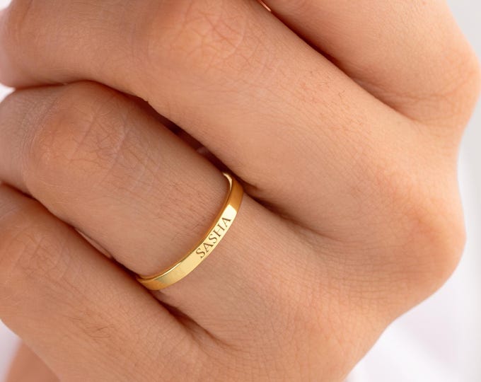 14k Gold Dainty Name Ring , 14k Gold 2mm Tinny Wedding Bands, Custom Engraved Band Ring, Personalized Name Ring , Mothers day gifts