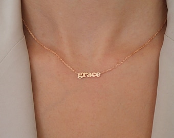 Collar con nombre de oro macizo de 14K, collar con nombre de oro, regalo del Día de las Madres, collar con nombre de oro - joyería personalizada, regalos personalizados