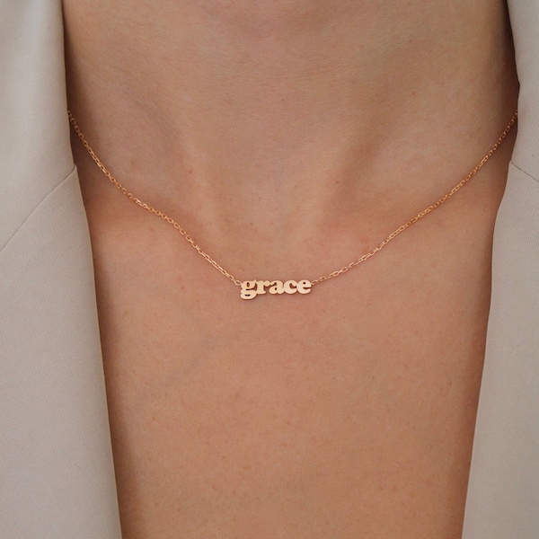 Collar con nombre de oro macizo de 14K, collar con nombre de oro, regalo del Día de las Madres, collar con nombre de oro - joyería personalizada, regalos personalizados