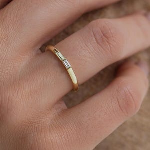 14K Gold Baguette Birthstone Ring, Dainty Stacking Ring , Mothers Day Gifts