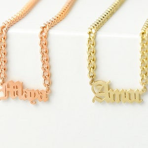 Gothic Name Necklace - Gold Name Necklace  - Curb Name necklace  -  Name necklace with Curb Chain , Personalized Jewelry,mother day jewelry