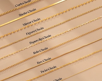 18k Gold Chain Necklace Bracelet , Figaro Chain , Paperclip Chain, Twist Chain , Curb Chain, Mothers Day Gift, Gold Layering Necklaces