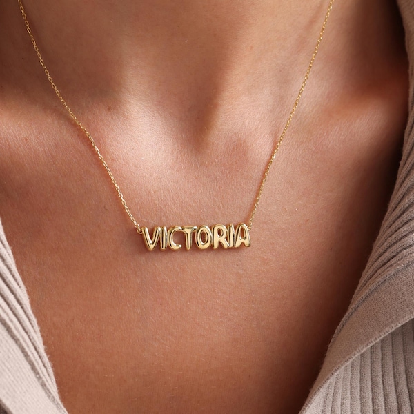 Bubble name necklace, Bubble letter Necklace, Personalized Name Necklace, Balloon Letter necklace , Mothers Day Gift, Balloon name necklace