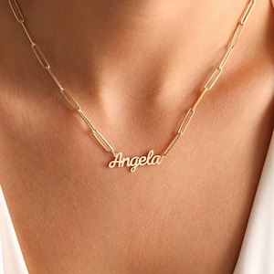 14k gold Name Necklace , Gold Name Necklace , Dainty Name Necklace in Minimalist Link Chain in Sterling Silver, Gold and Rose Gold