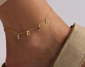 Initial Anklet, Personalized Anklet, Birthstone Anklet, Birthstone Anklet, Minimalist Anklet, Anklet Bracelet, Jewelry Set, Summer Jewelry