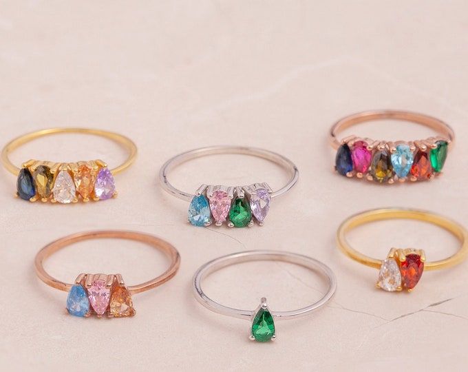 Family Birthstone Rings, Drop Stone Ring, Personalized Dainty Rings , Birthstone Ring for Mom, Personalized Jewelry , Personalized Ring