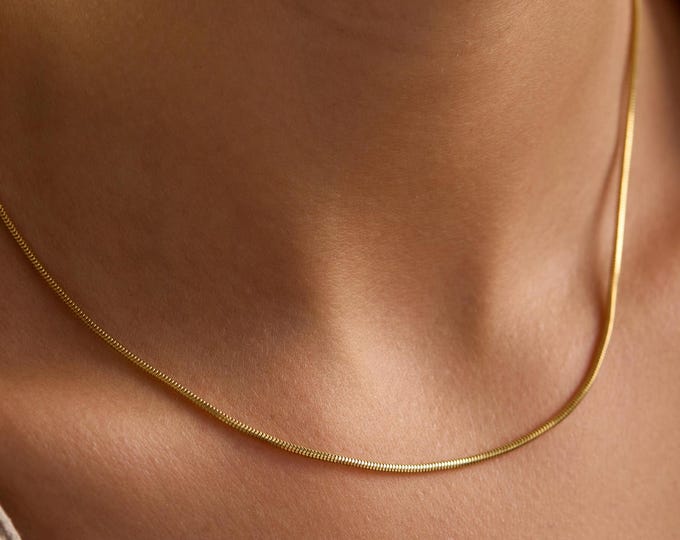 18k Gold Herringbone Necklace, Snake Chain Necklace, Herringbone Chain, Snake Necklace for Her, Everyday Necklace for Women, Christmas Gifts