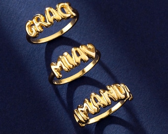 14k solid gold name ring , Personalized Custom Name Ring, Gold Bubble Name Ring, 14K Solid Gold Name Ring, Ring for Women, Mothers Day Gifts