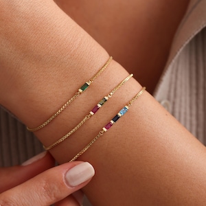 Gold Birthstone Bracelet, Baguette Birthstone Bracelet, Family Birthstone Necklace, Birthstone Bracelet for Women, Christmas Gift