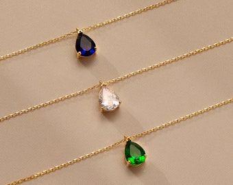 Emerald Necklace, Sapphire September Birthstone Necklace , Teardrop Emearld Necklace, Mothers Day Gift , Anniversary necklace gifts for her