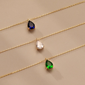 Emerald Necklace, Sapphire September Birthstone Necklace , Teardrop Emearld Necklace, Mothers Day Gift , Anniversary necklace gifts for her image 1