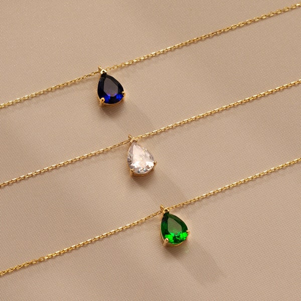 Emerald Necklace, Sapphire September Birthstone Necklace , Teardrop Emearld Necklace, Mothers Day Gift , Anniversary necklace gifts for her