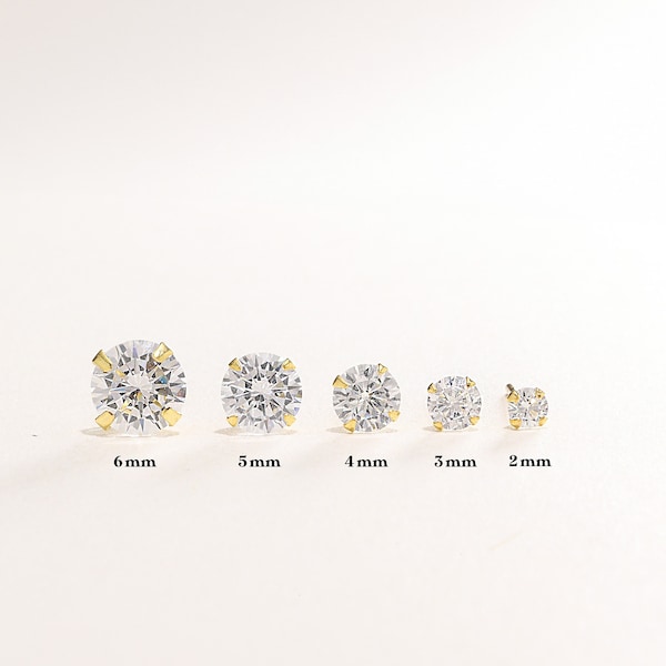 Diamond Stud Earring, CZ stones Stud Earrings, Minimalist Earrings, CZ Stud Earrings, Round Diamond Solitaire Stud, Christmas Gifts