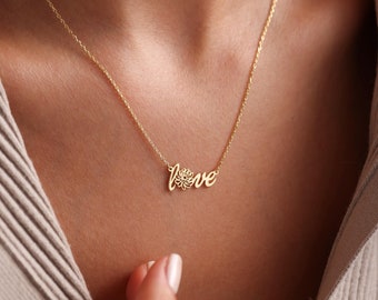 Birthflower Necklace for Love, Love Necklace, Birth Flower Jewelry, Personalized Gifts, Mothers Gifts, Christmas gifts for mom