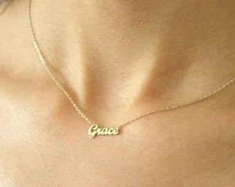 14k solid gold Name Halskette, Mini Name Halskette, Name Halskette, personalisierte Schmuck, personalisierte Geschenke, Geschenke für sie, Muttertagsgeschenk