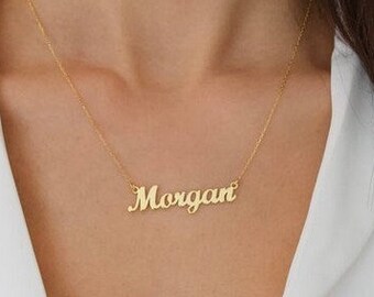 Collar con nombre de oro macizo de 14k, collar con nombre para mujer, joyería personalizada, regalos personalizados, regalos para ella, regalo del día de San Valentín