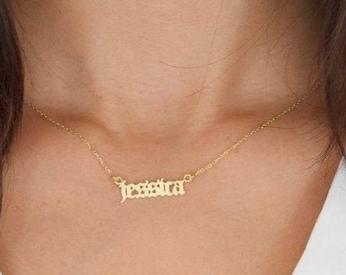 Gothic Name Necklace - Gold Name Necklace  - 14k solid gold Name necklace  -  Name necklace , Personalized Jewelry -  mother day jewelry