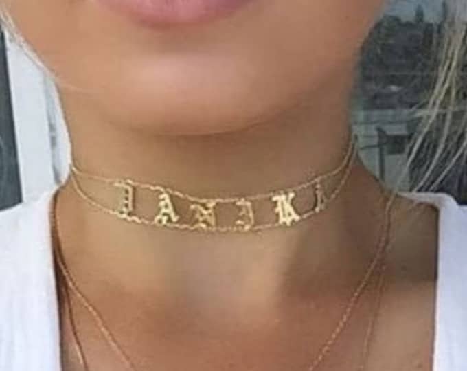 Choker Name Necklace - Gold Name Choker -  Name necklace  - Name Choker - Personalized Jewelry - Personalized Choker - mother day jewelry