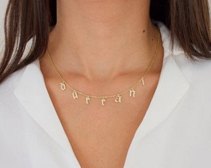 Gold Initial Necklace , Initial Name Necklace , Personalized Jewelry , Dangle Name Necklace , Name Necklace ,  mother day jewelry