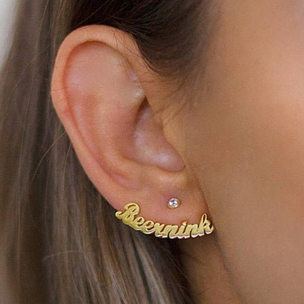 Name Earring , Gold Name Earring , 14k gold Name Earring ,Gold Earring ,Personalized Jewelry ,Black Friday Sale,Christmas gift, Gift for her